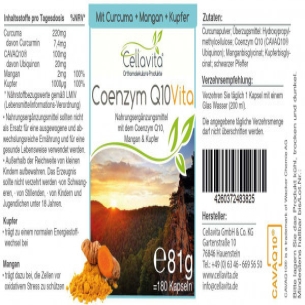 Coenzym Q10 Vita im Glas von Cellavita Etikett