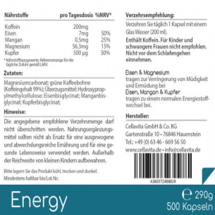 Energy Vorratsbeutel von Cellavita Etikett