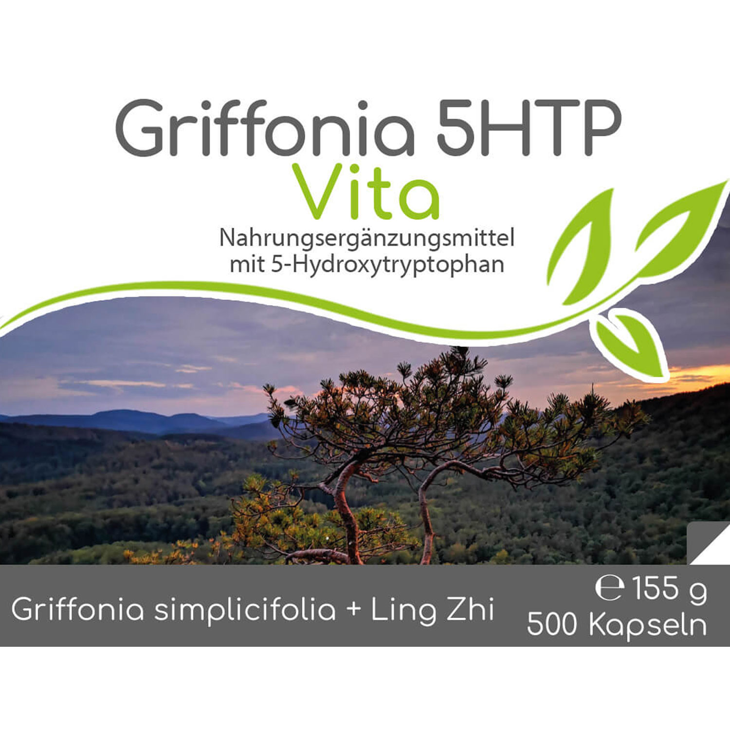 Griffonia 5-HTP im Vorratsbeutel von Cellavita - Etiket Vorderseite