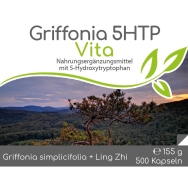 Griffonia 5-HTP im Vorratsbeutel von Cellavita - Etiket Vorderseite