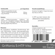 Griffonia 5-HTP im Vorratsbeutel von Cellavita - Etiket Rückseite