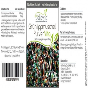 Grünlippmuschel-Pulver Vita von Cellavita Etikett