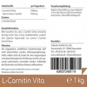 L-Carnitin Vita 1kg Pulver von Cellavita Etikett