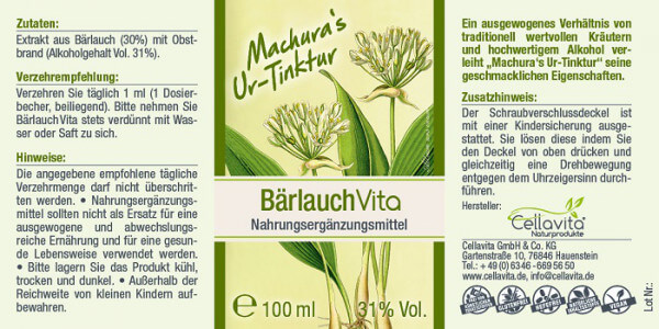 Machura's Ur-Tinktur Bärlauch Vita - 100ml Etikett