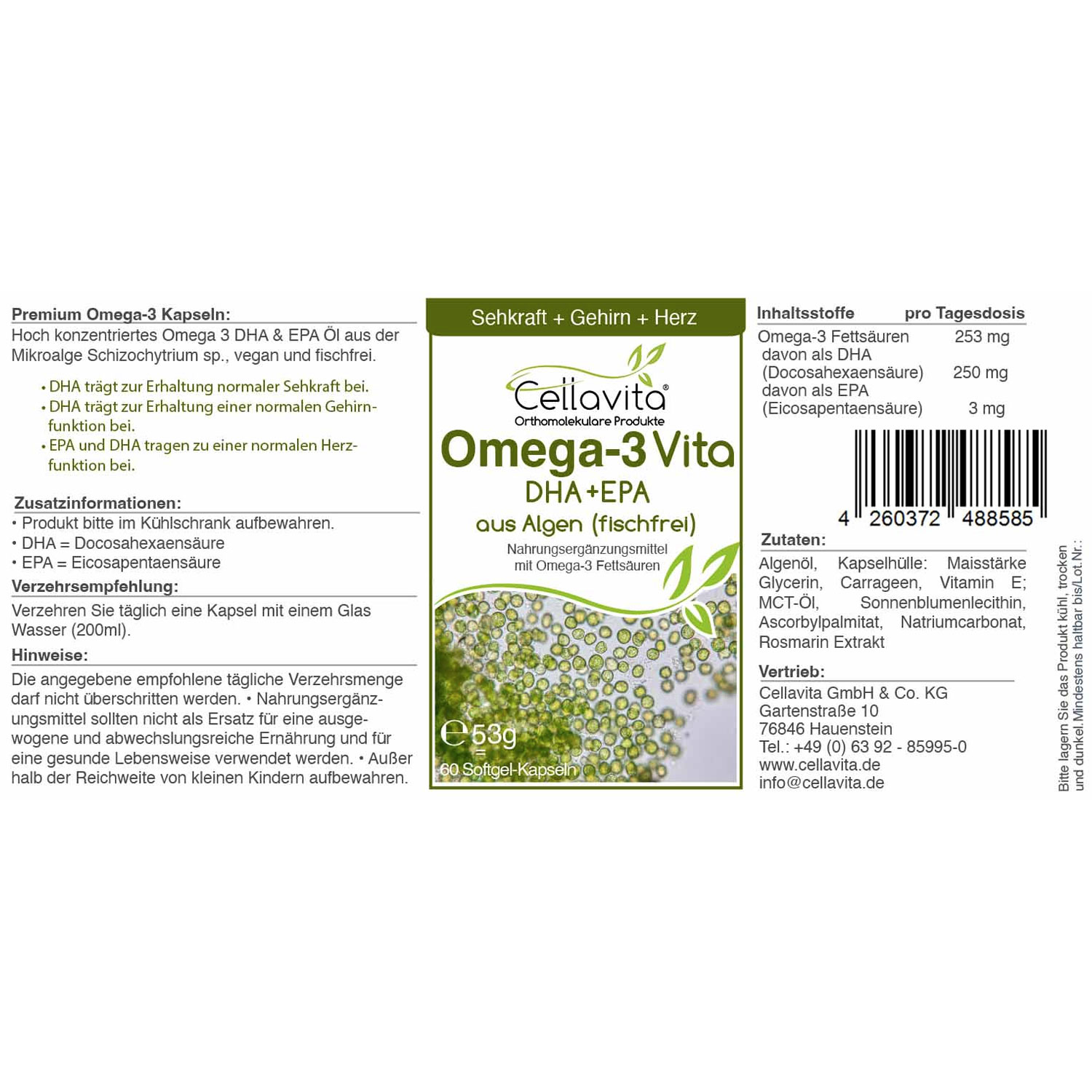 Omega-3 Vita DHA-EPA Kapseln von Cellavita - Etikett