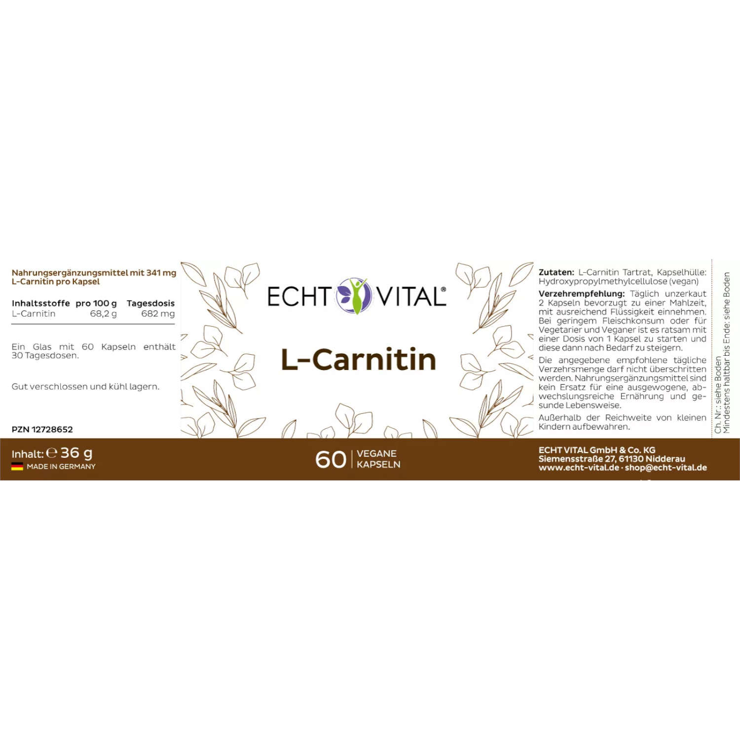 L-CARNITIN von ECHT VITAL - Etikett