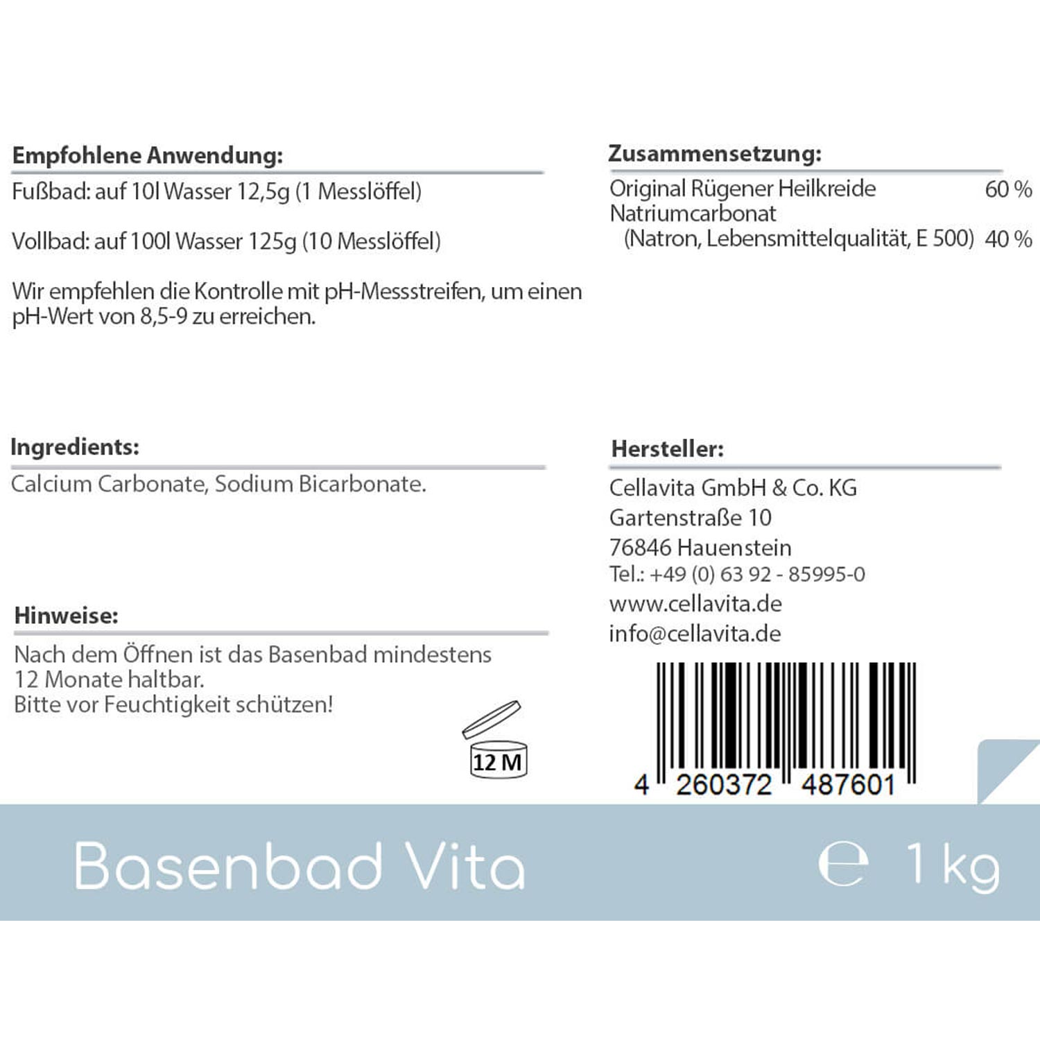 Basenbad Vita 1KG - Etikett Rückseite
