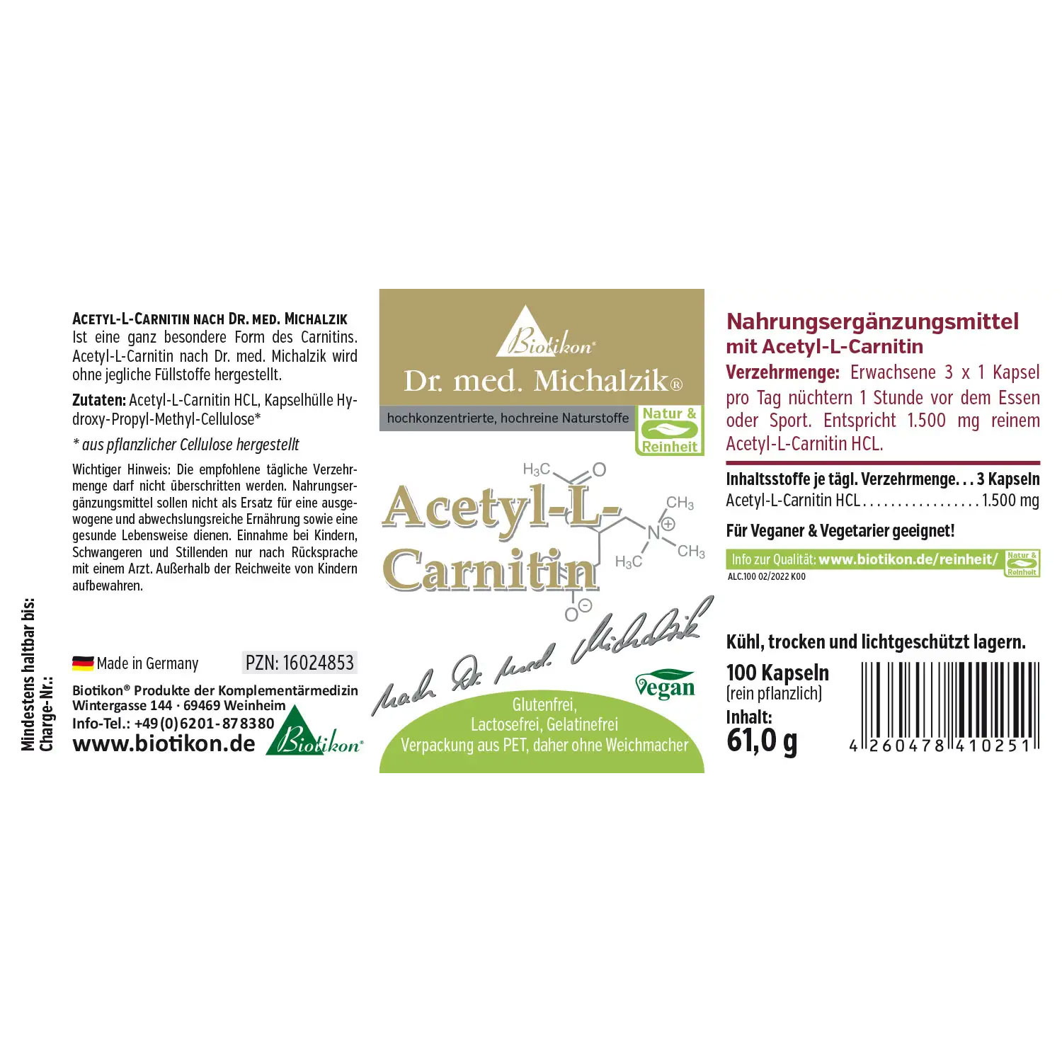 Acetyl-L-Carnitin von Biotikon - Etikett