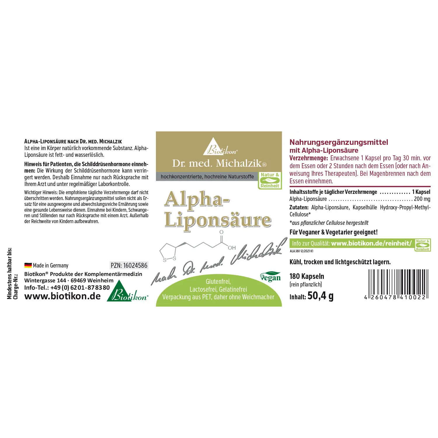 Alpha-Liponsäure von Biotikon - Etikett