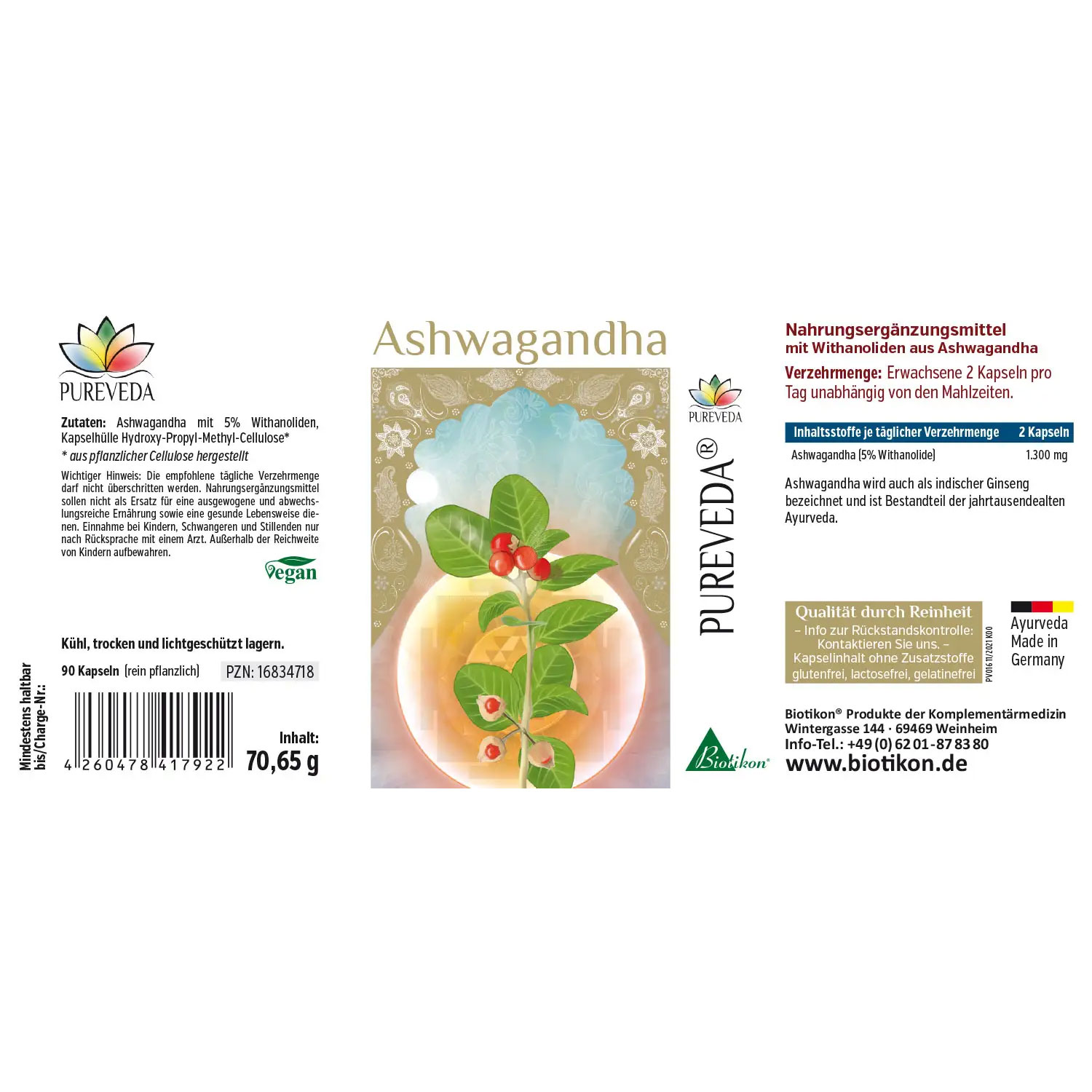 Ashwagandha von Biotikon - Etikett