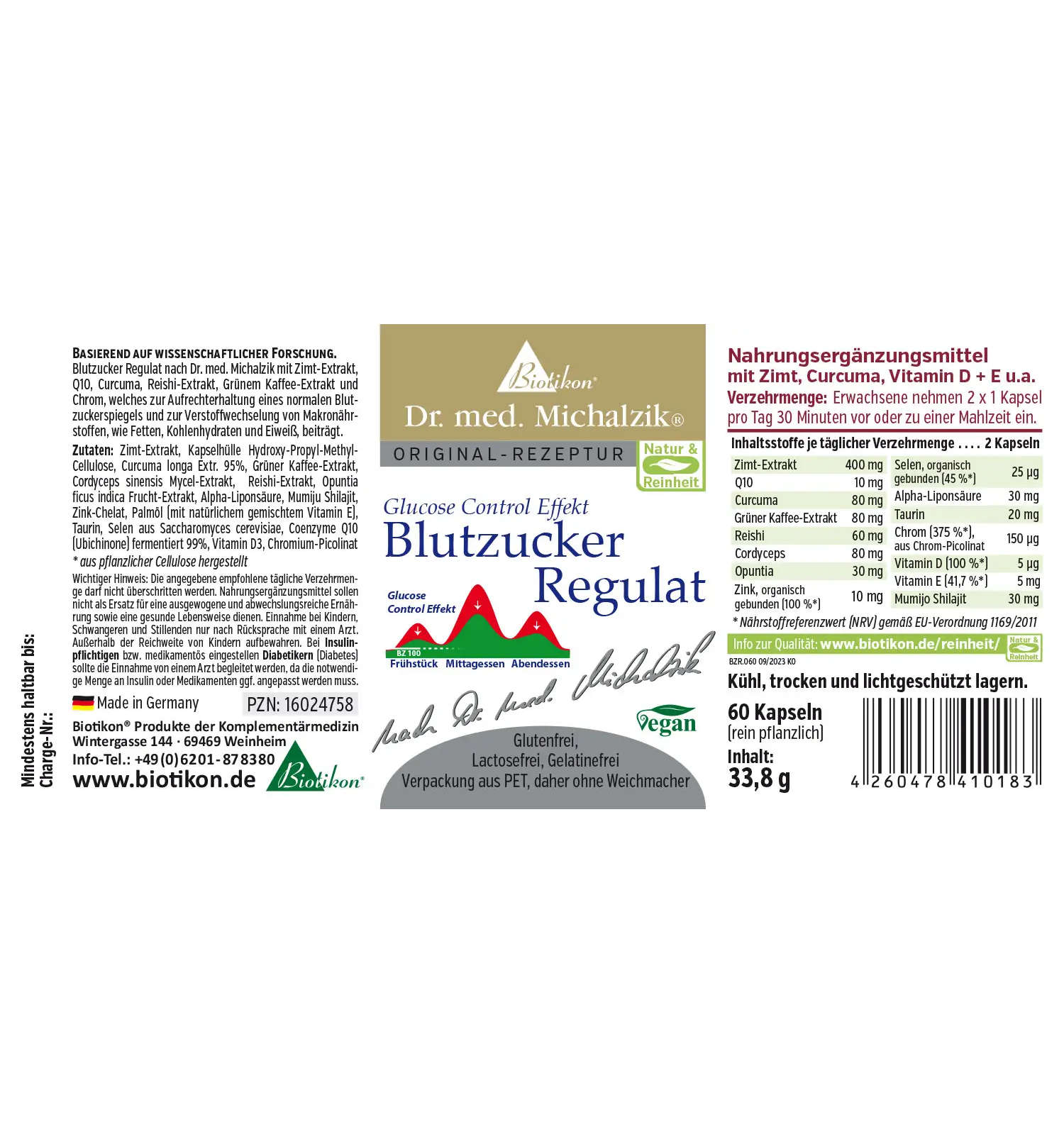 Blutzucker Regulat von Biotikon - 60 Kapseln - Etikett