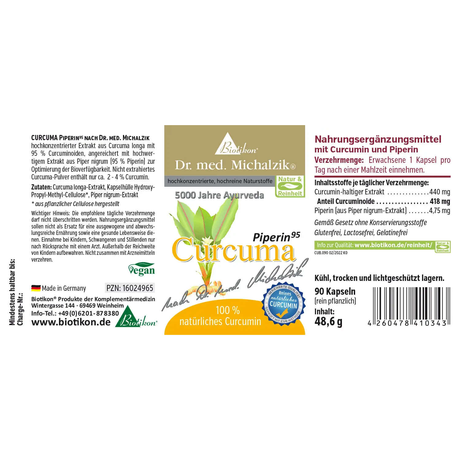 Curcuma Piperin von Biotikon - Etikett