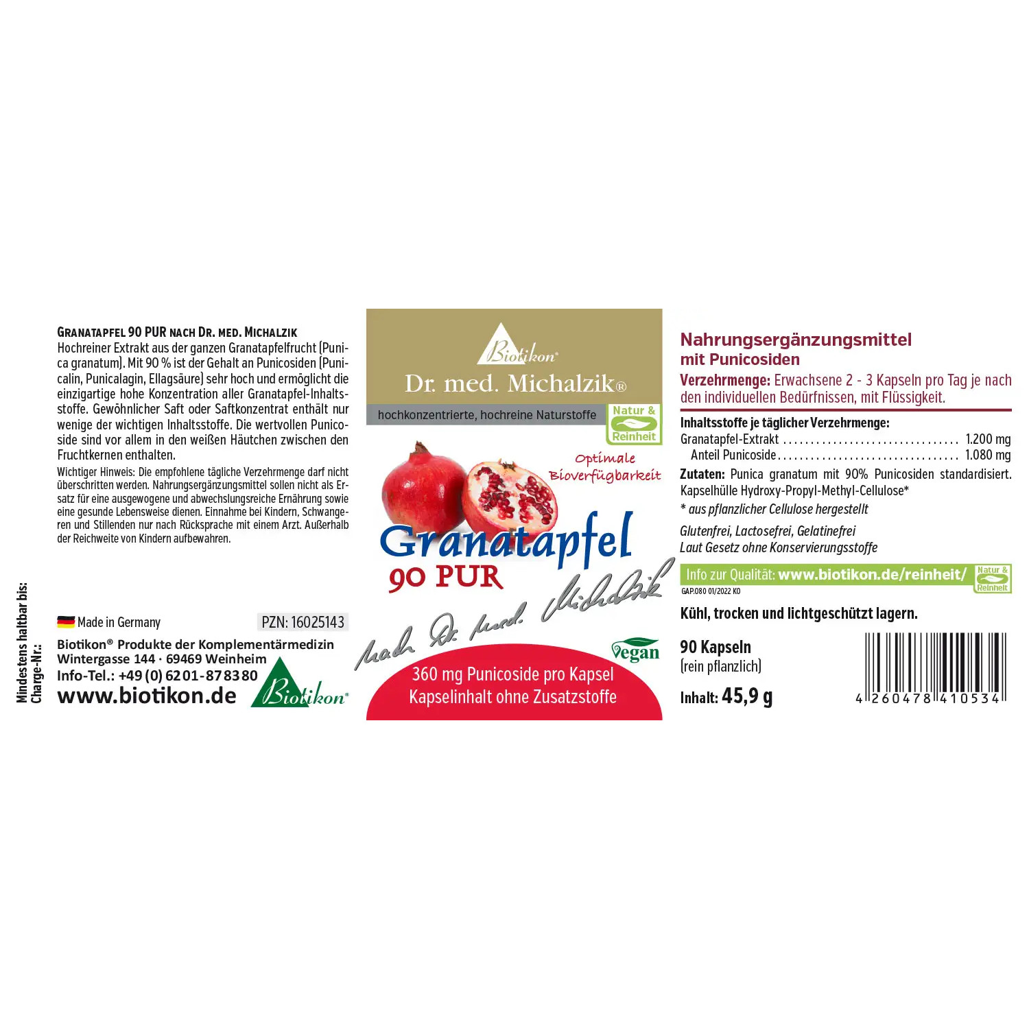 Granatapfel 90 PUR von Biotikon -  Etikett