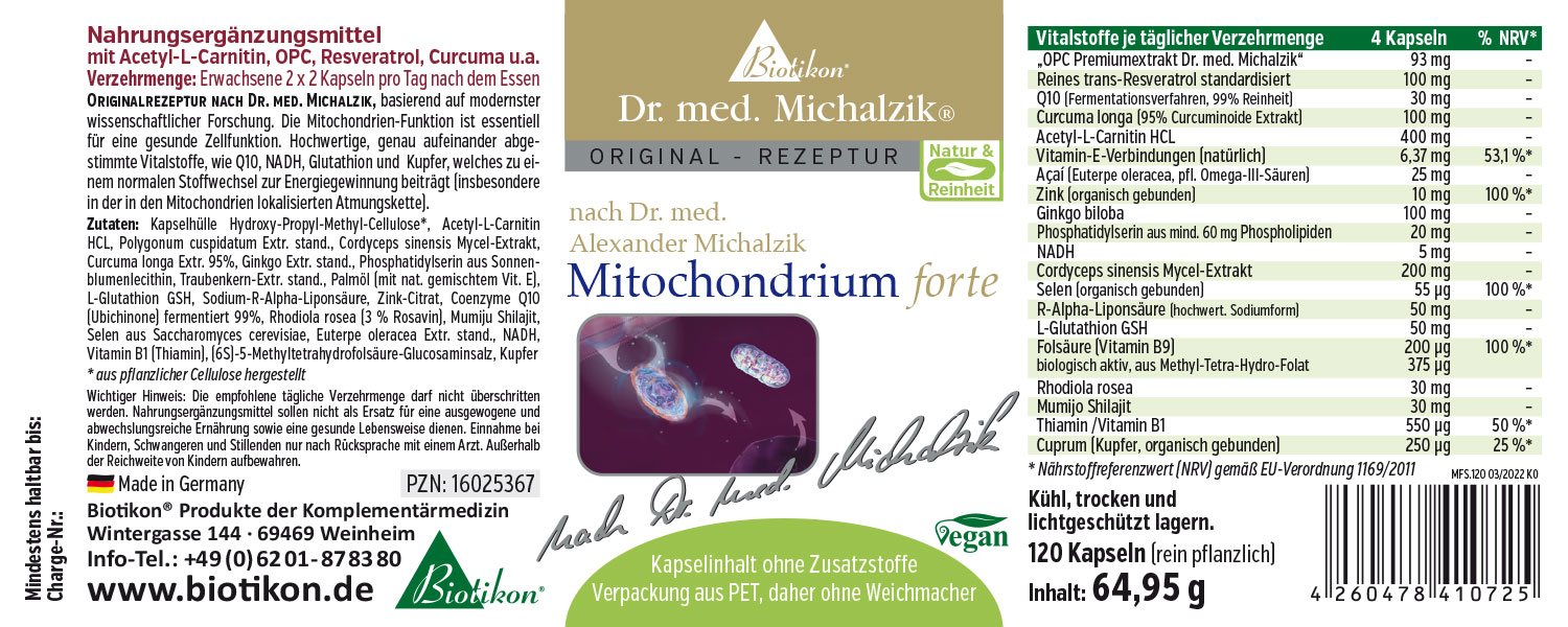 Etikett Mitochondriom Forte von Biotikon - 120 Kapseln