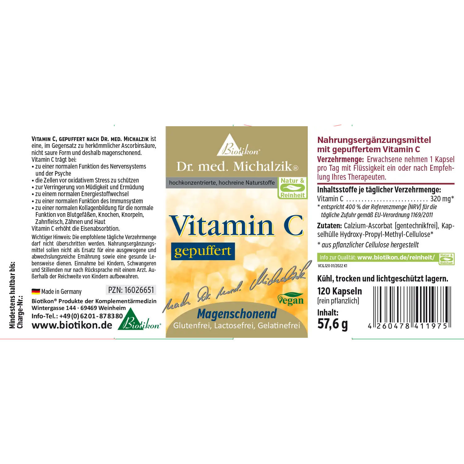Vitamin C, gepuffert von Biotikon - Etikett
