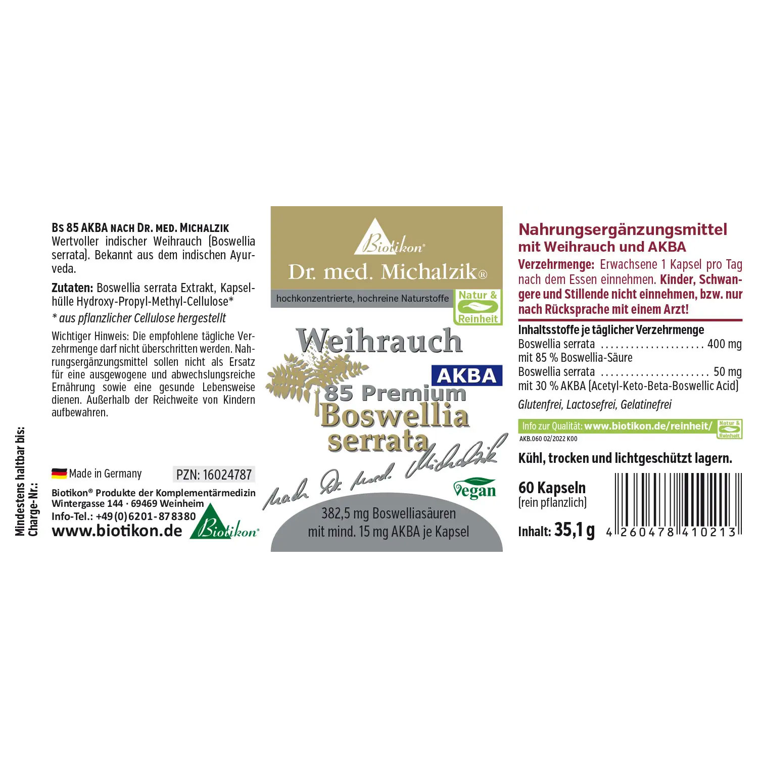 Weihrauch BS-85 AKBA von Biotikon - Etikett