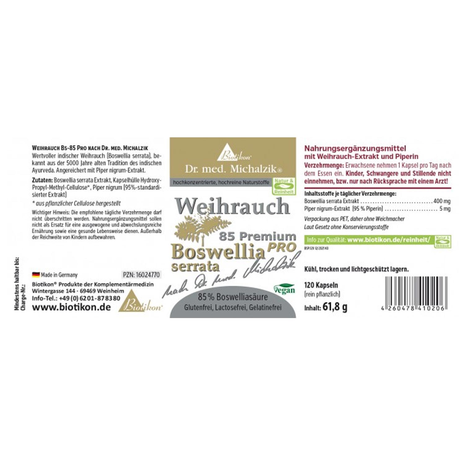 Weihrauch BS-85 PRO Piperin von Biotikon -Etikett
