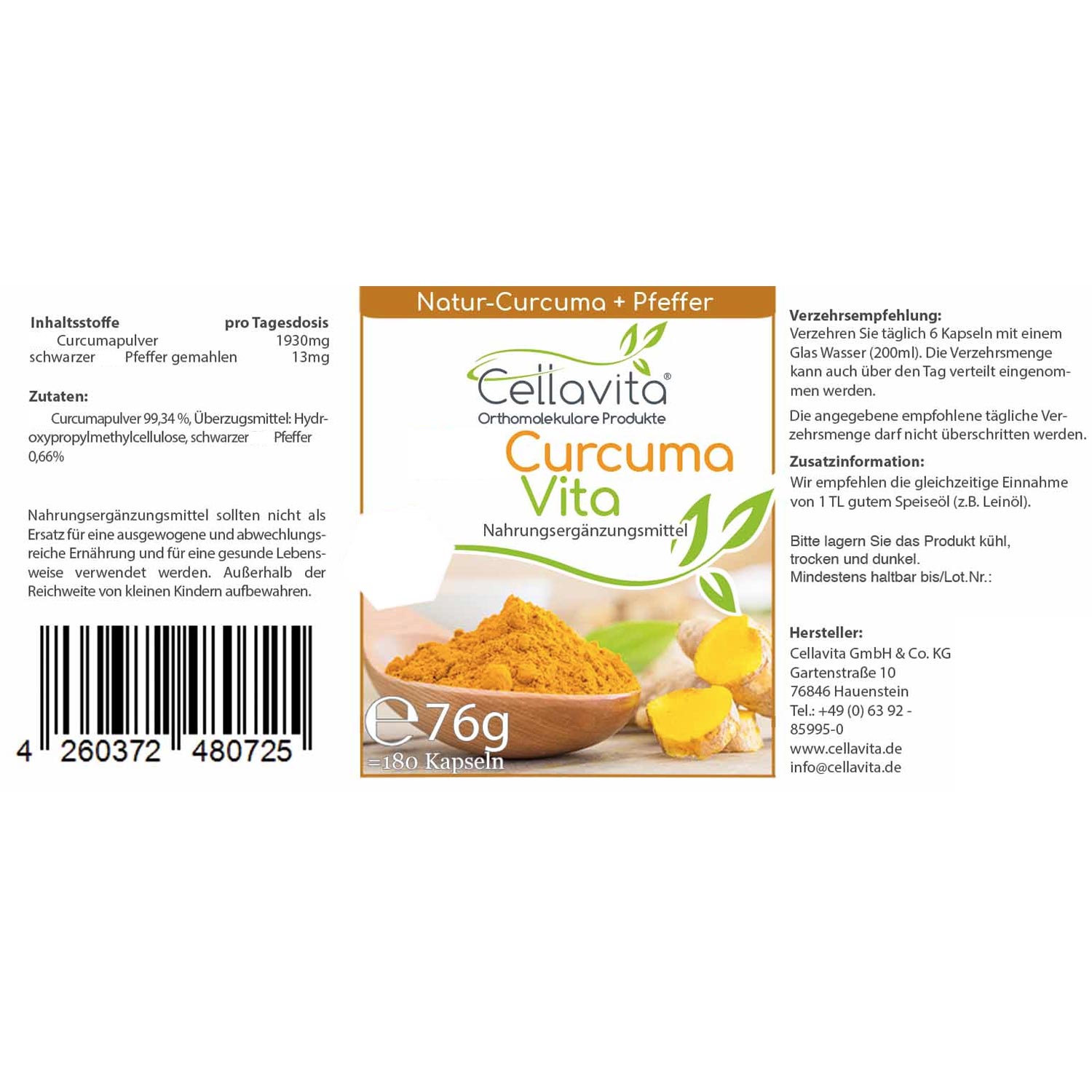 Curcuma Vita von Cellavita - Etikett
