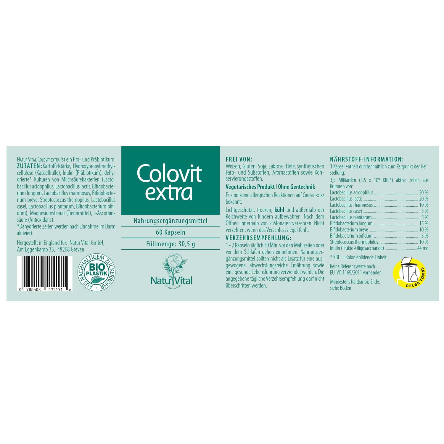 Colovit Extra von Natur Vital - Etikett