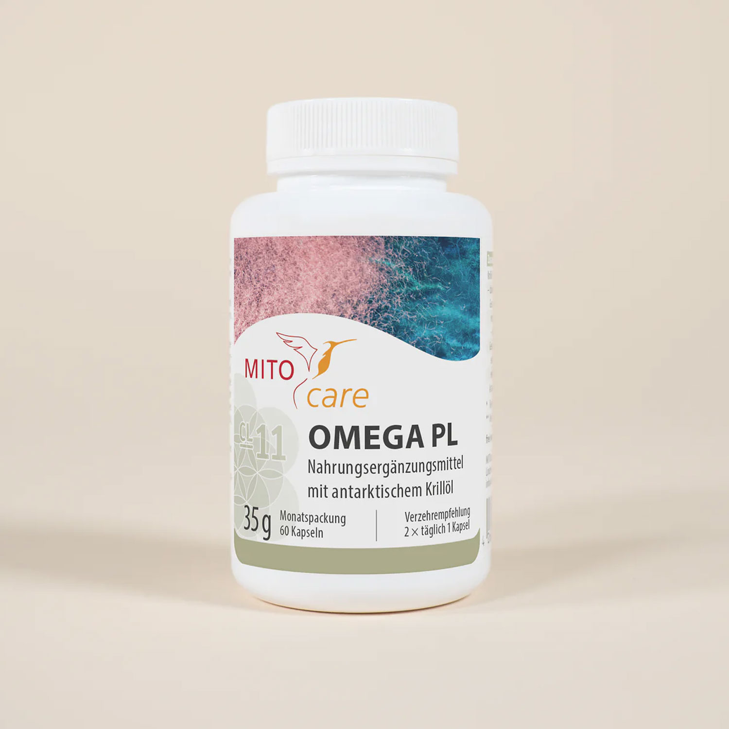 Omega PL von MITOcare - Dose Etikett vorn