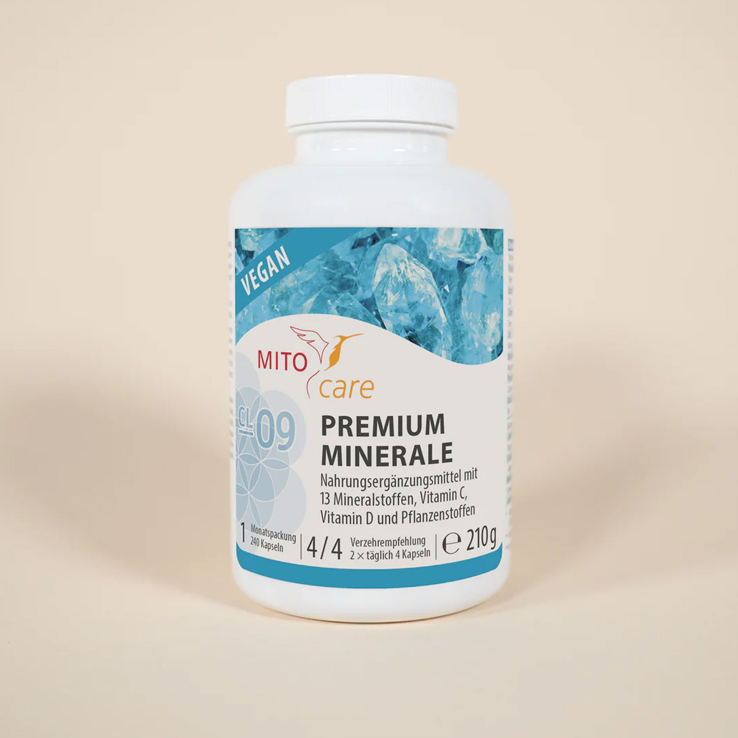 Premium Minerale von MITOCare - Dose Etikett vorn