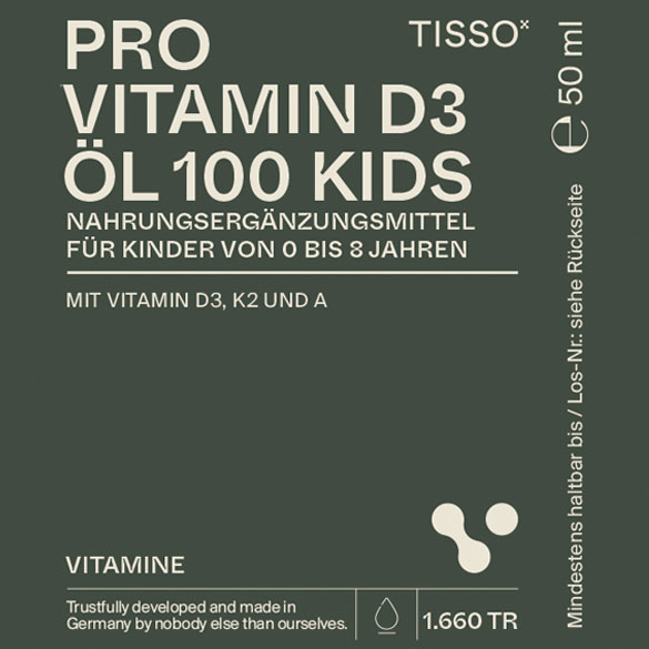 Tisso Pro Vitamin D3 Öl 100 kids - Etikett