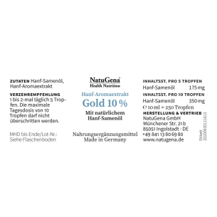 Hanf-Aromaextrakt Gold 10% von Natugena - Etikett