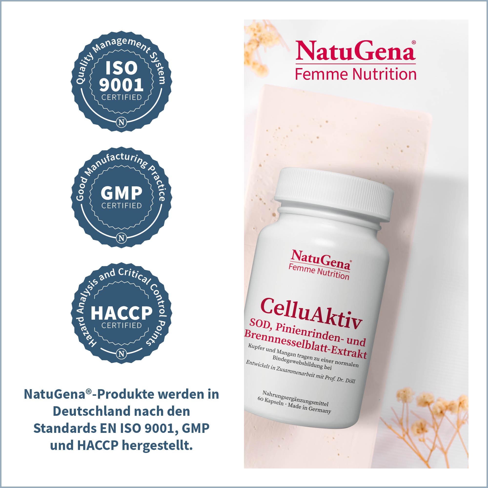 CelluAktiv von NatuGena Femme Nutrition - Zertifizierungen