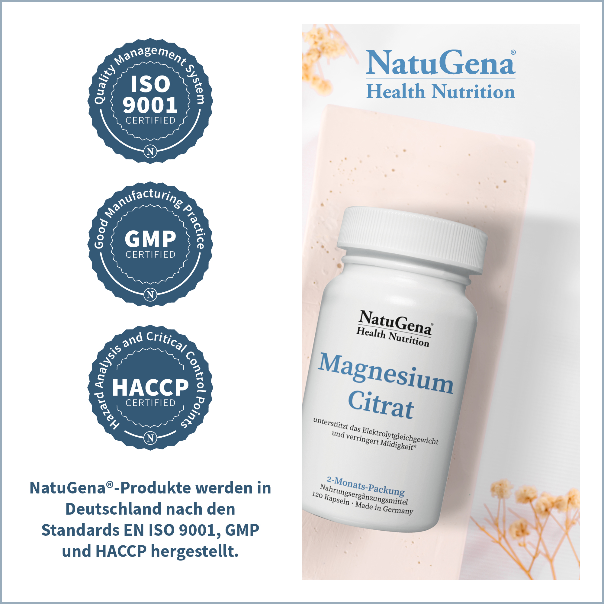 Magnesium-Citrat von NatuGena - Zertifizierungen