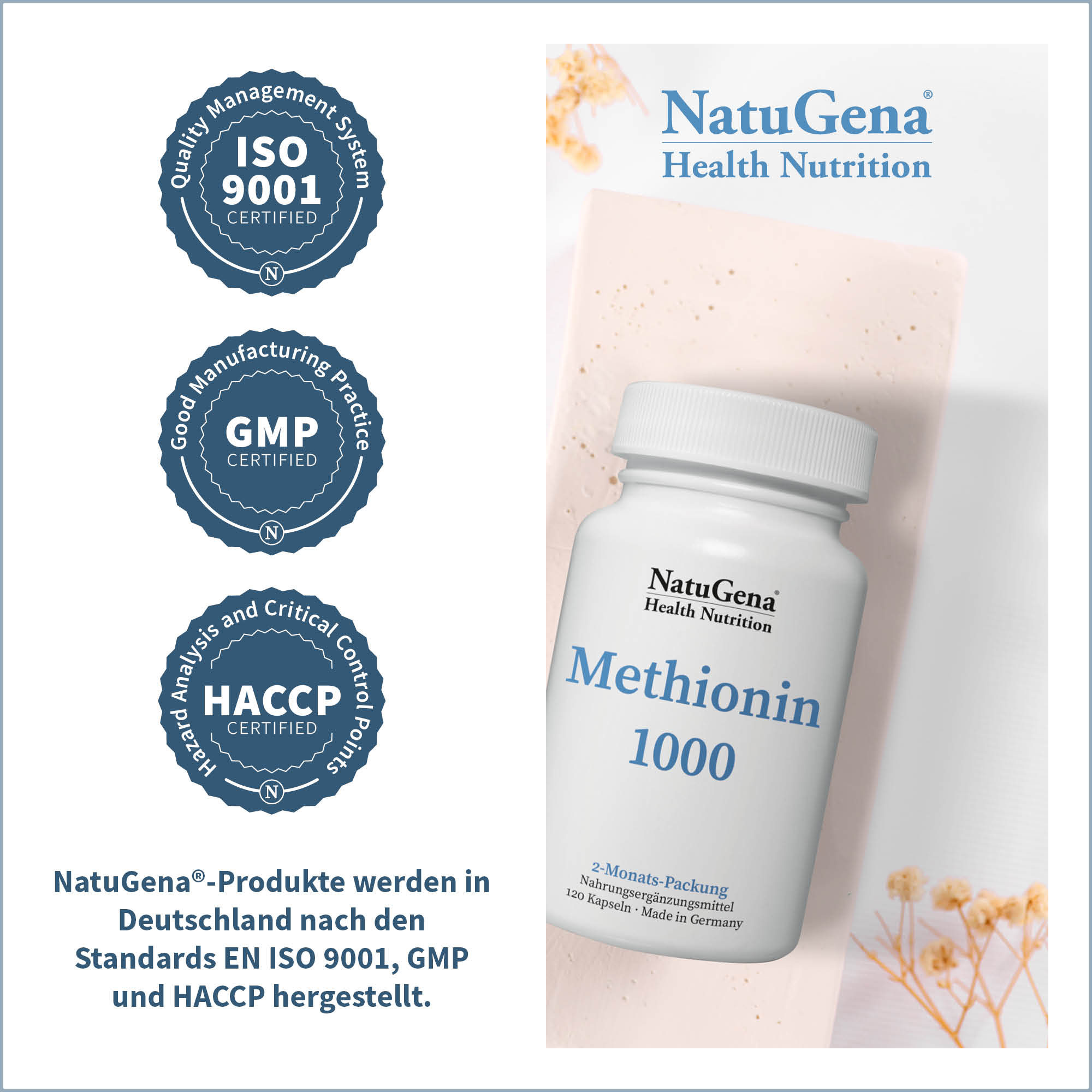 Methionin 1000 von NatuGena - Zertifizierungen