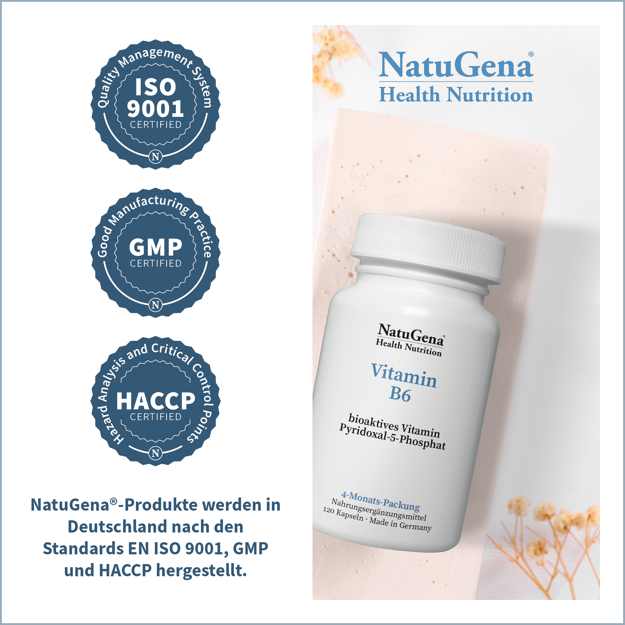 Vitamin B6 von NatuGena - Zertifizierungen
