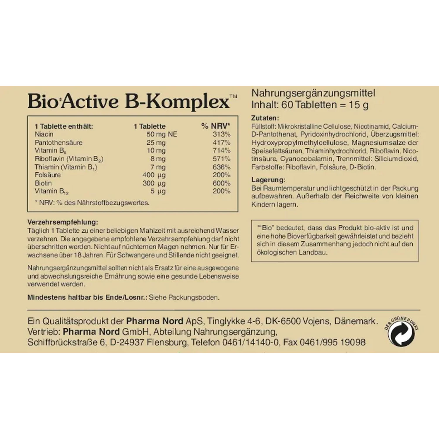 BioActive B-Komplex von Pharma Nord - Etikett Rückseite