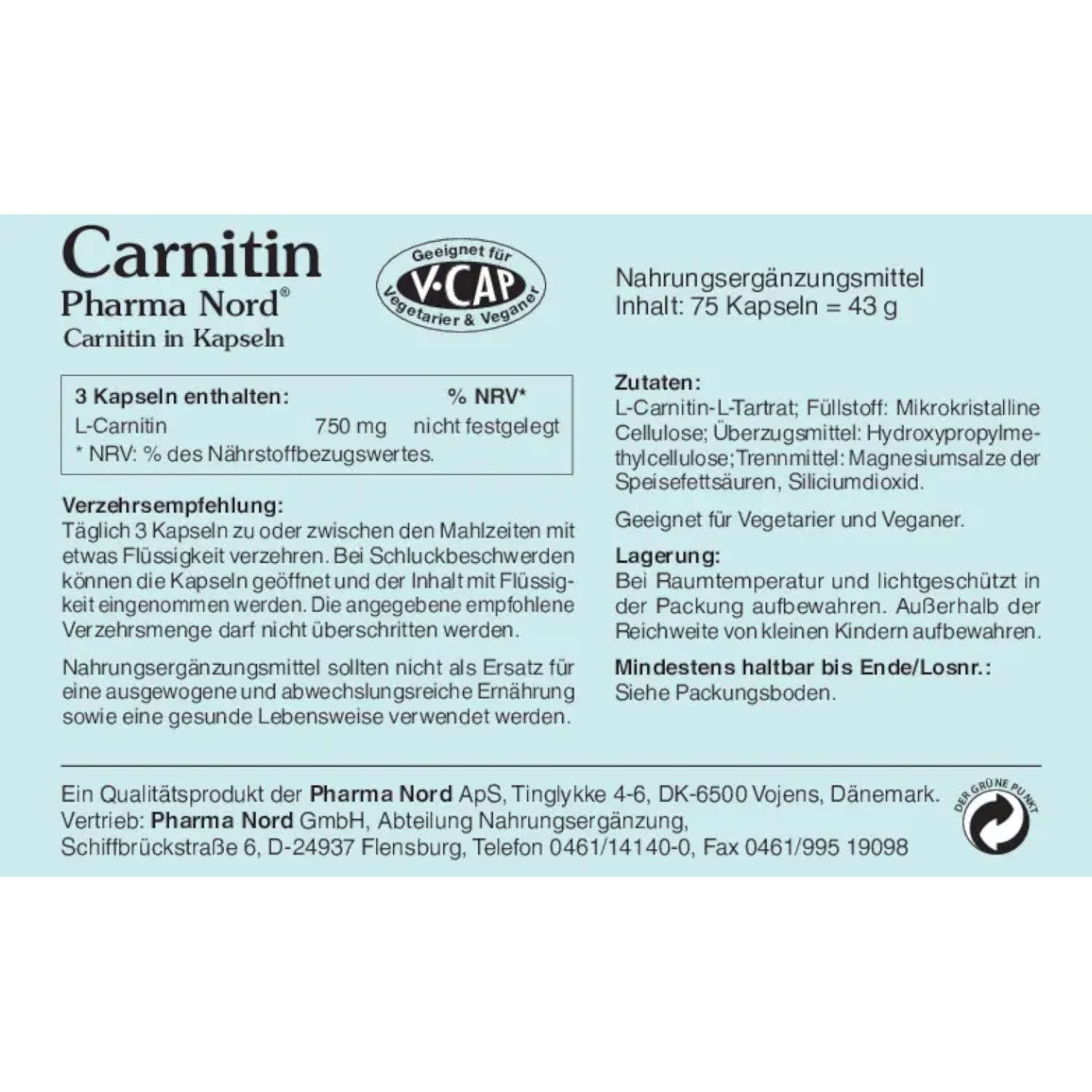 Carnitin von Pharma Nord - Etikett