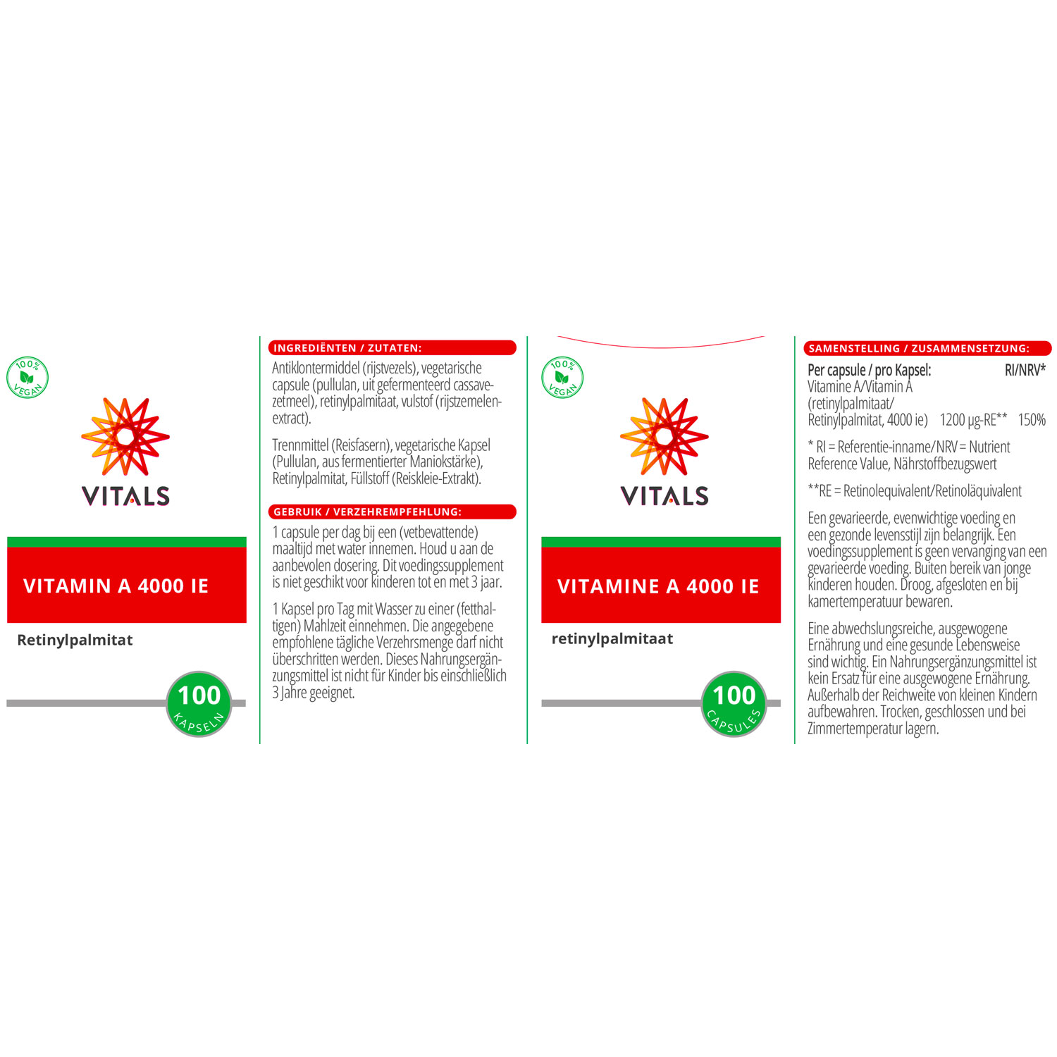 Vitamin A von Vitals - Etikett