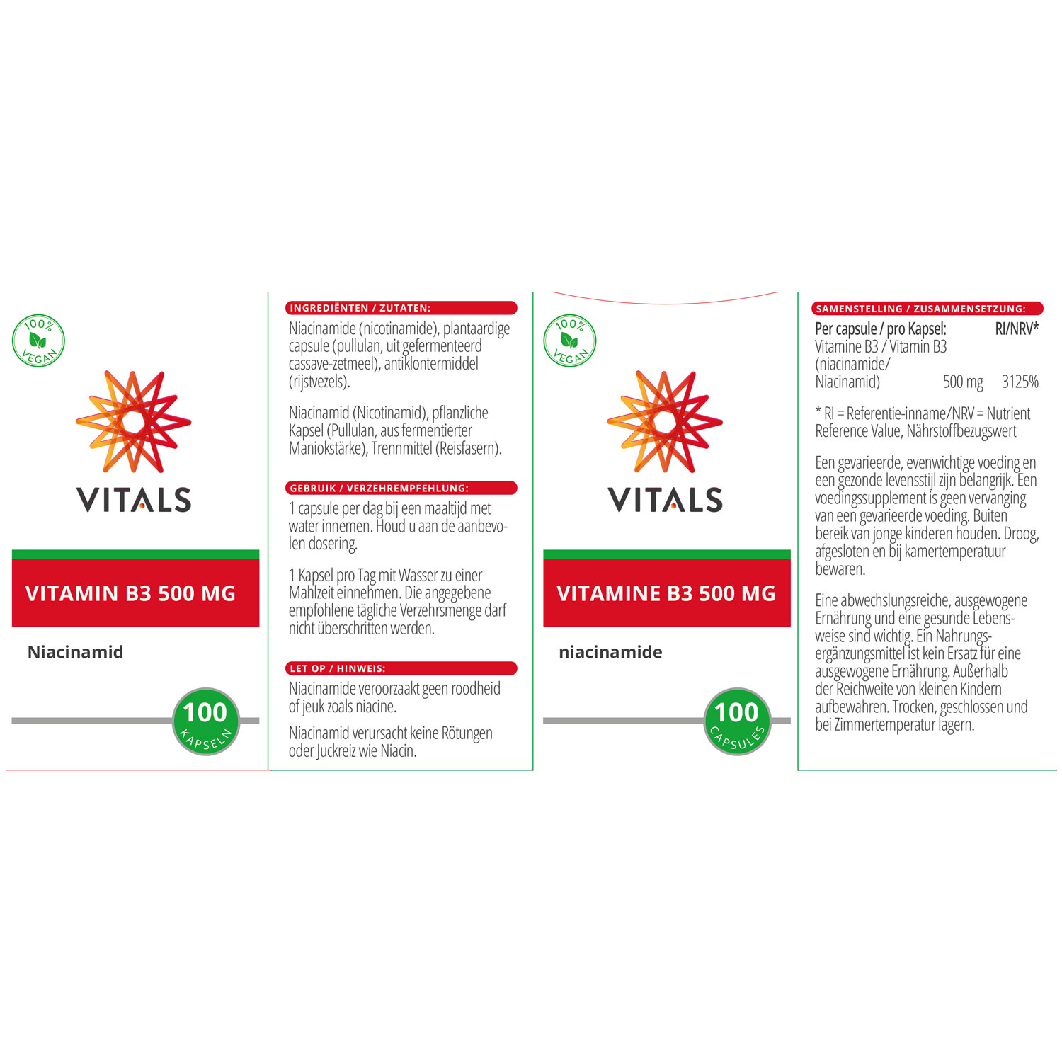 Vitamin B3 500 mg von Vitals - Etikett